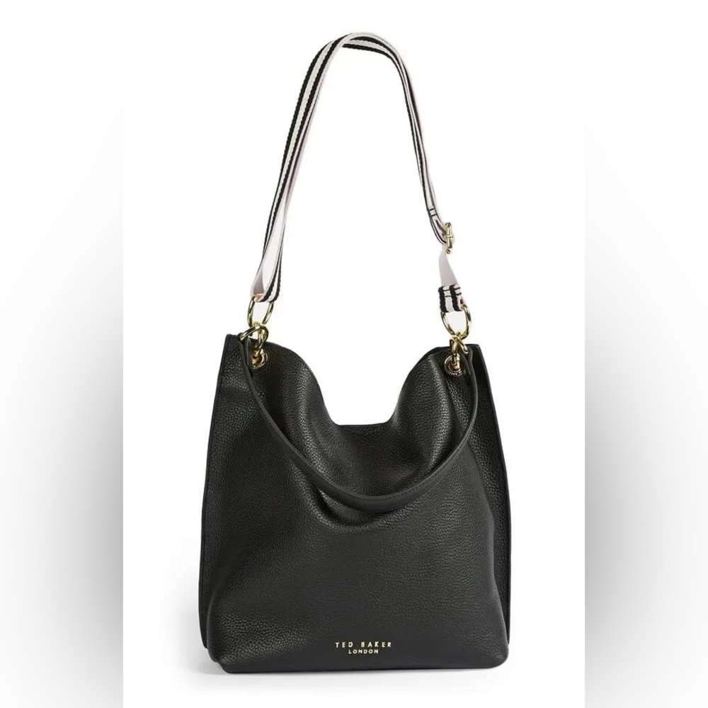 TED BAKER LONDON Amada Webbed Strap Leather Hobo Bag Black